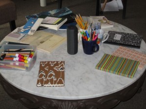 Journaling retreat supplies on table