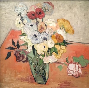 The painting "Roses and Anemones" by Vincent van Gogh