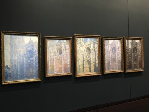 Series of five paintings of the Cathedral of Rouen each done at a different time of day by Claude Monet.