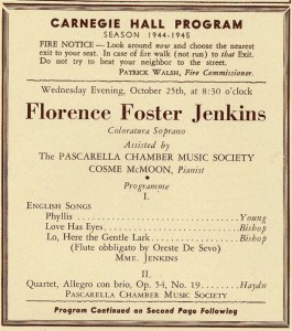 Photo of Carnegie Hall program for Florence Foster Jenkins